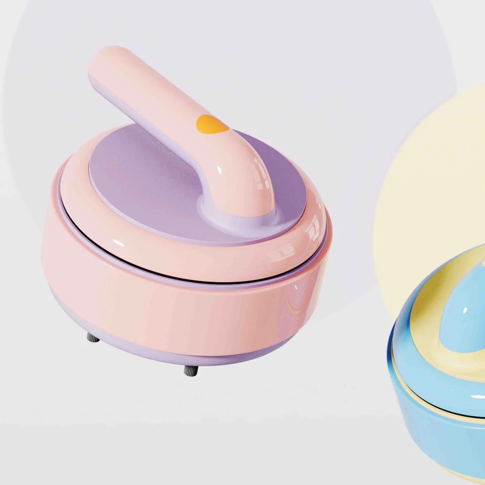 Pink and blue Slide Clean desktop vacuums with curved handles