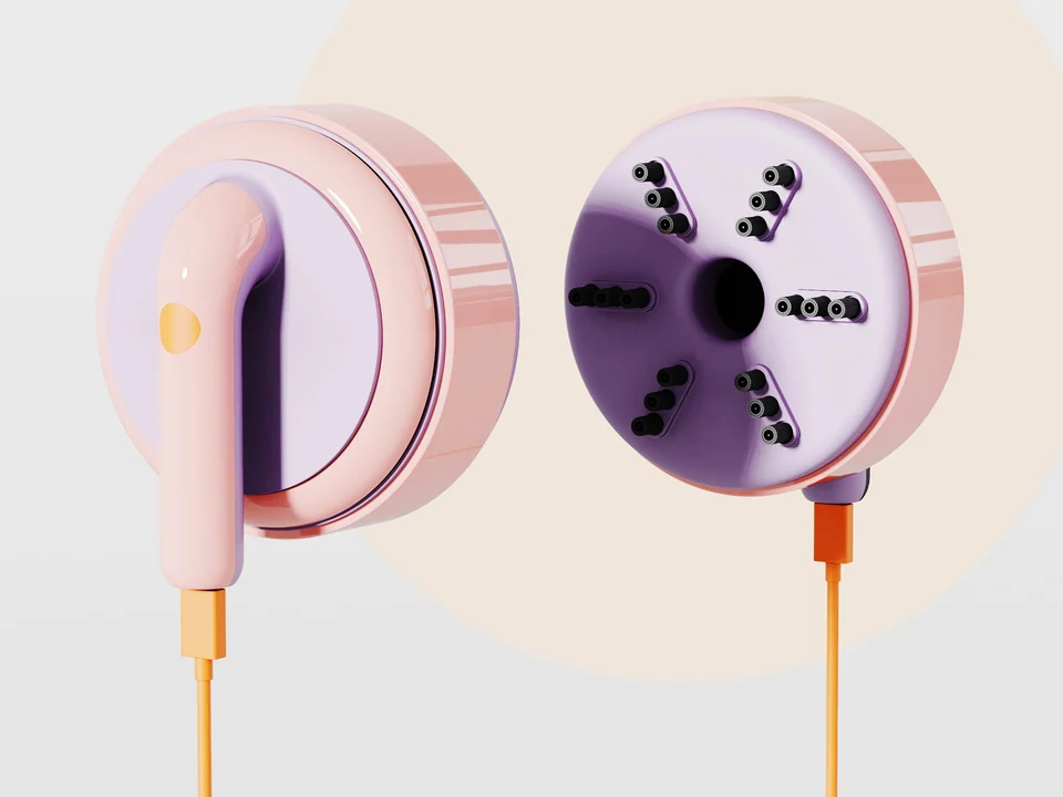 Side-by-side views of the pink desktop vacuum showing its handle and underside brushes
