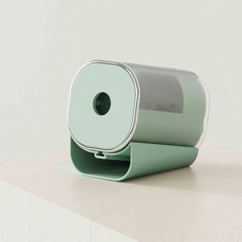 Mint TippySharp pencil sharpener with a circular front and curved body