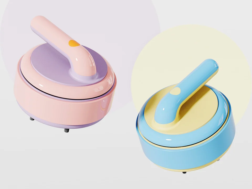 Pink and blue Slide Clean desktop vacuums with curved handles