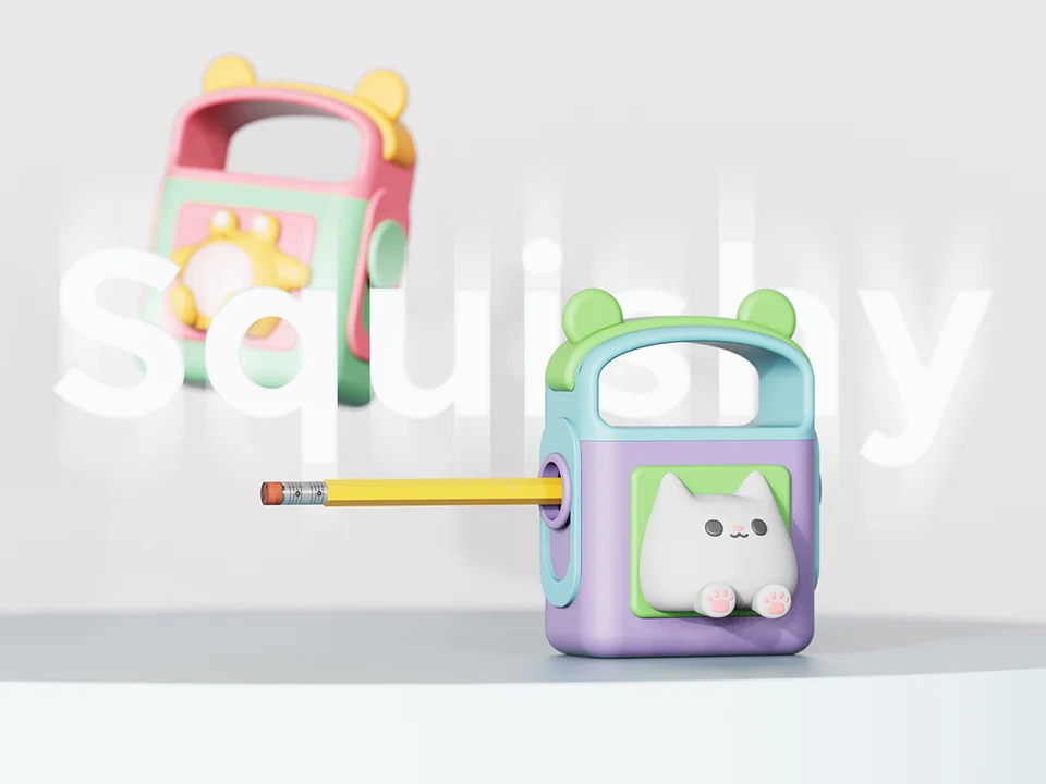 Squishy sharpeners with extended pencils and small animal characters