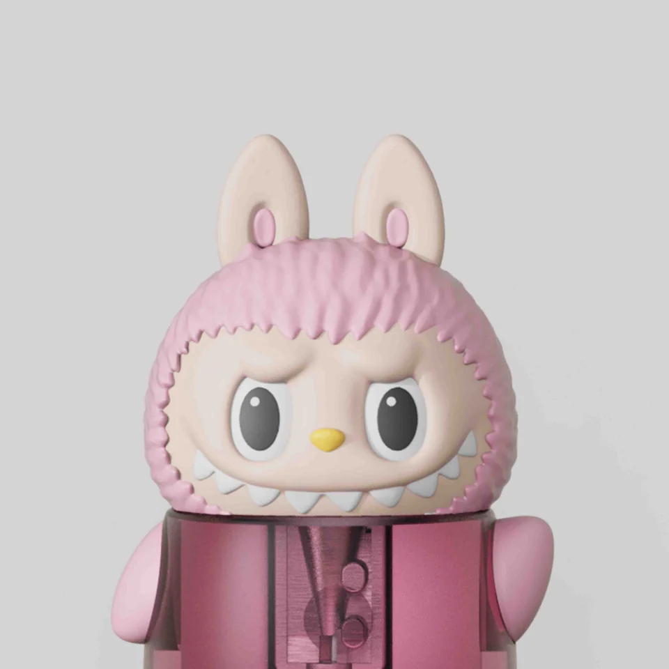 Pink MomoSharp pencil sharpener with a wide-eyed rabbit character