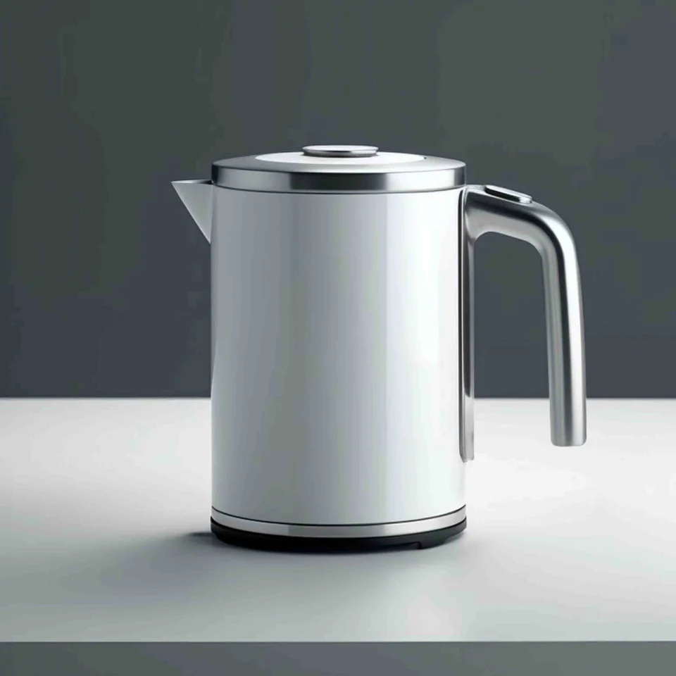 Silver Nimbus electric kettle with a dark handle, lid and circular base