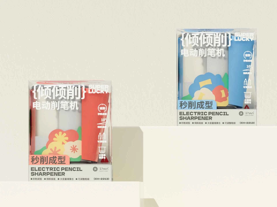 Red and blue Super Lucky packs with Chinese headlines and bold graphic shapes