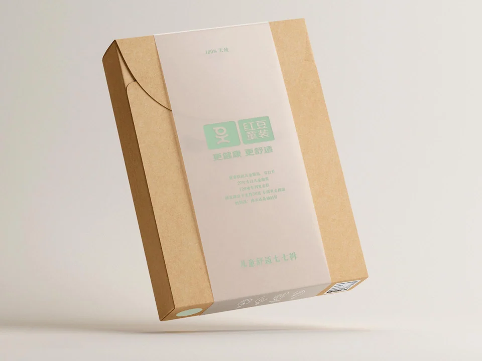 Kraft Redbean sock packaging with a pale paper sleeve and green lettering