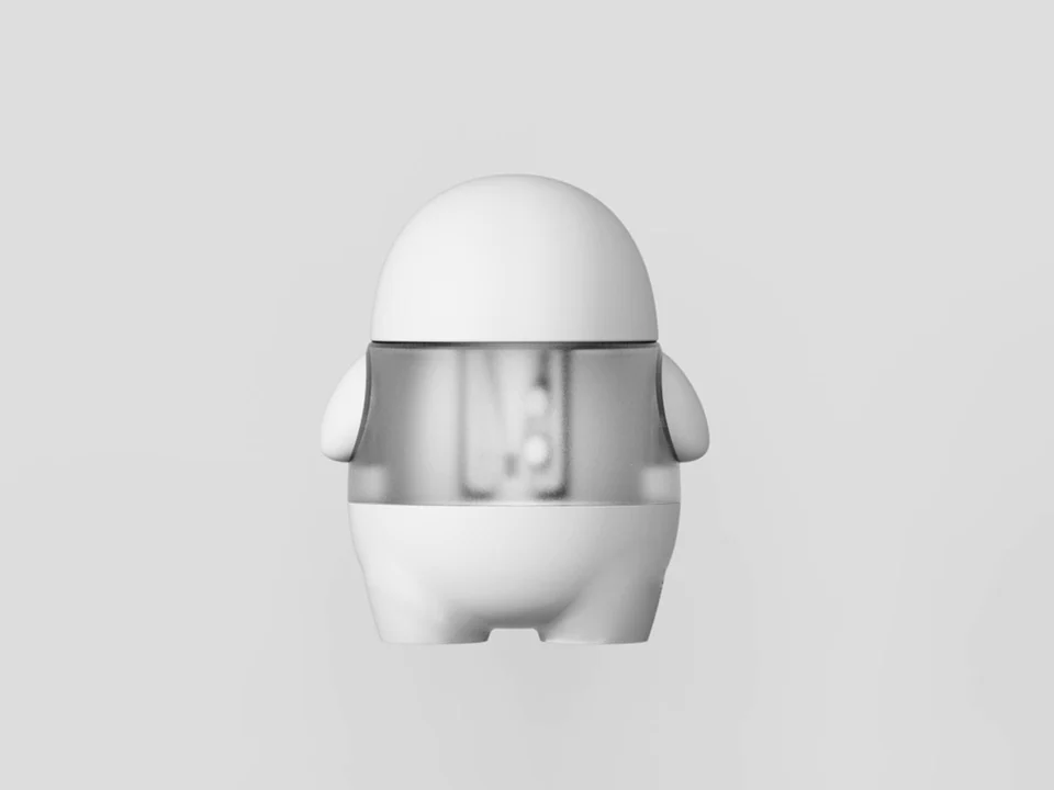 White MomoSharp sharpener with a rounded top and transparent centre