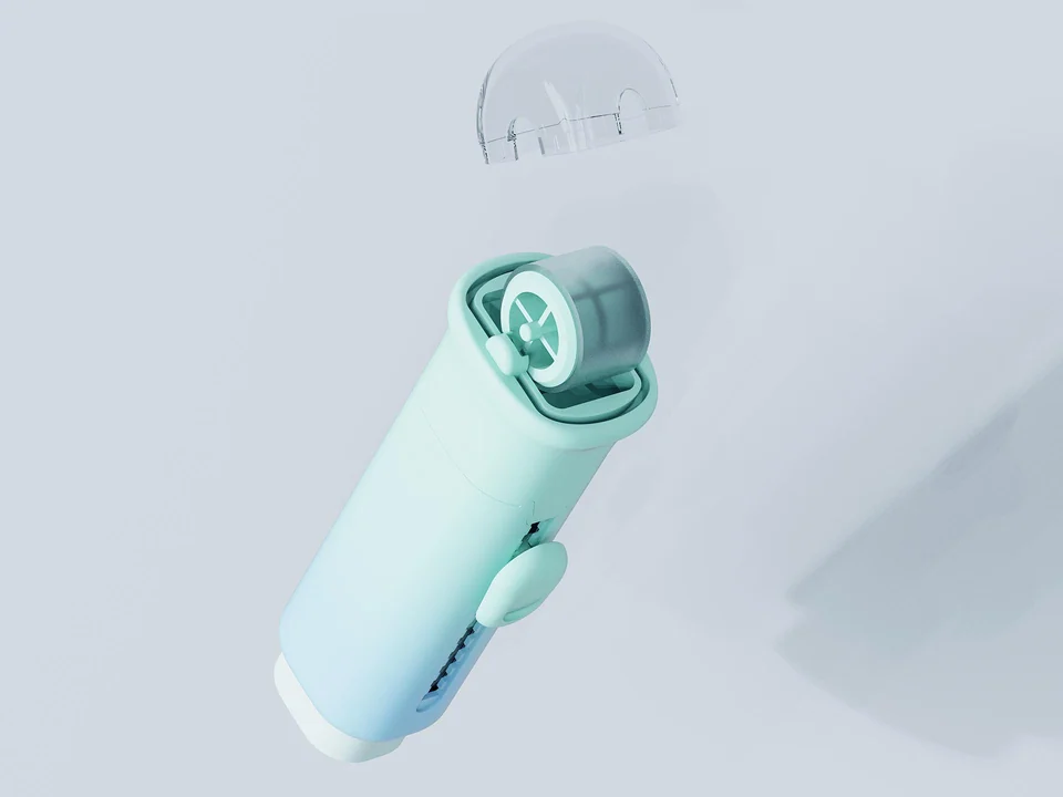 Mint Rollie eraser with its top opened to show the internal mechanism